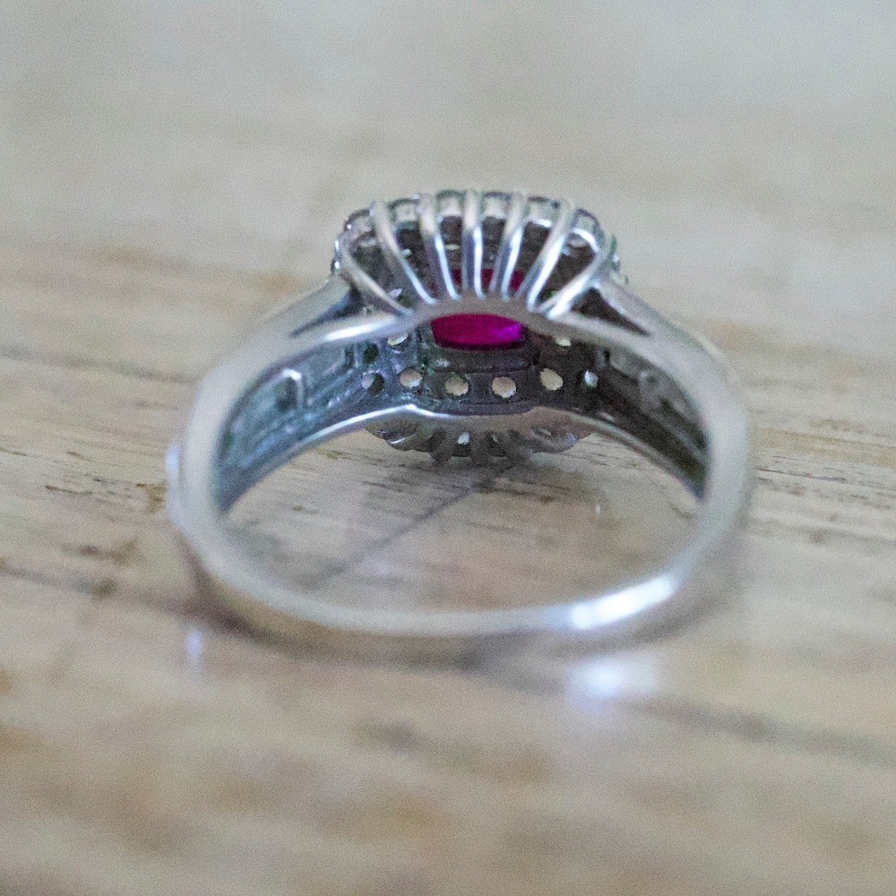 925 Sterling Silver Lab Ruby Double Halo Cocktail Ring Recencycore Size 7 - Picture 5 of 6